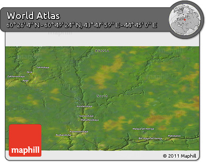 Satellite 3D Map of the Area around 60° 37' 44" N, 44° 16' 29" E
