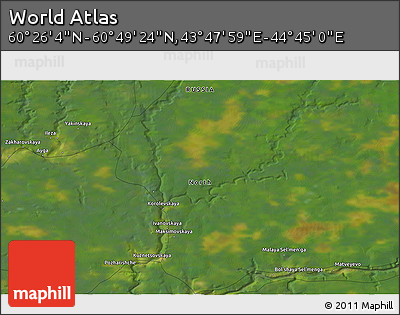Satellite 3D Map of the Area around 60° 37' 44" N, 44° 16' 29" E