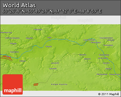 Physical 3D Map of the Area around 60° 37' 44" N, 47° 40' 29" E