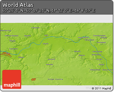 Physical 3D Map of the Area around 60° 37' 44" N, 47° 40' 29" E