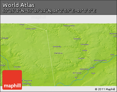 Physical 3D Map of the Area around 60° 37' 44" N, 48° 31' 29" E