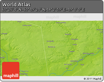 Physical 3D Map of the Area around 60° 37' 44" N, 48° 31' 29" E