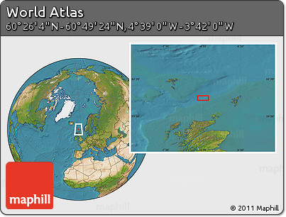 Satellite Location Map of the Area around 60° 37' 44" N, 4° 10' 30" W