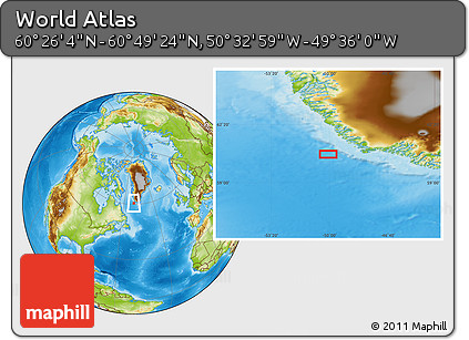 Physical Location Map of the Area around 60° 37' 44" N, 50° 4' 30" W