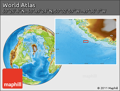 Physical Location Map of the Area around 60° 37' 44" N, 50° 4' 30" W