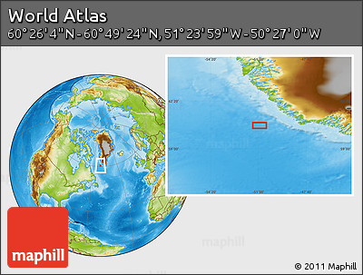 Physical Location Map of the Area around 60° 37' 44" N, 50° 55' 29" W