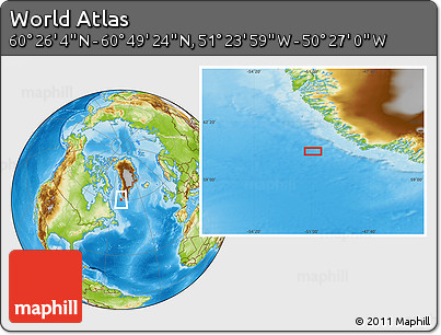 Physical Location Map of the Area around 60° 37' 44" N, 50° 55' 29" W