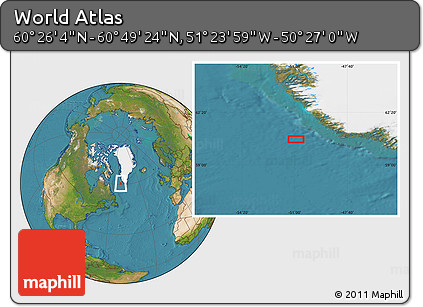 Satellite Location Map of the Area around 60° 37' 44" N, 50° 55' 29" W