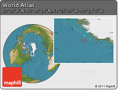 Satellite Location Map of the Area around 60° 37' 44" N, 50° 55' 29" W