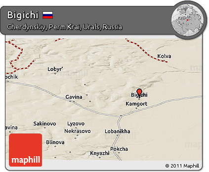 Shaded Relief Panoramic Map of Bigichi