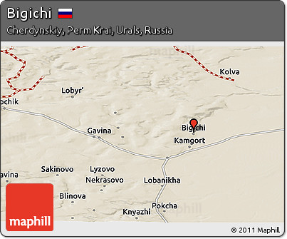 Shaded Relief Panoramic Map of Bigichi