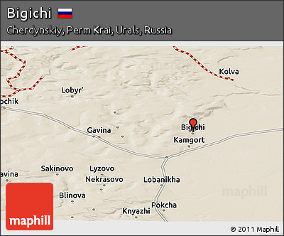 Shaded Relief Panoramic Map of Bigichi