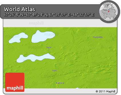 Physical 3D Map of the Area around 60° 37' 44" N, 68° 4' 29" E