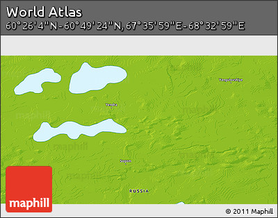 Physical 3D Map of the Area around 60° 37' 44" N, 68° 4' 29" E