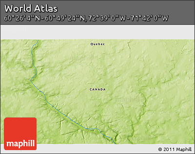Physical 3D Map of the Area around 60° 37' 44" N, 72° 10' 30" W