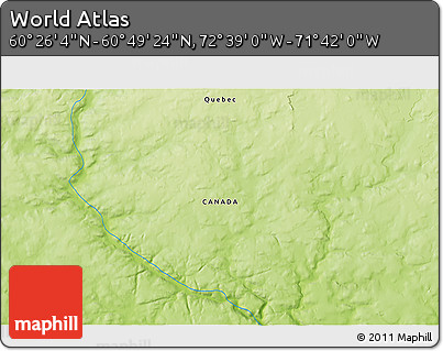Physical 3D Map of the Area around 60° 37' 44" N, 72° 10' 30" W