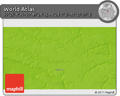 Physical 3D Map of the Area around 60° 37' 44" N, 74° 52' 30" E