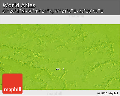Physical 3D Map of the Area around 60° 37' 44" N, 74° 52' 30" E