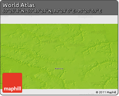 Physical 3D Map of the Area around 60° 37' 44" N, 74° 52' 30" E