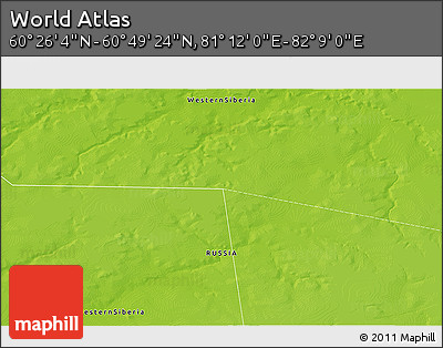 Physical 3D Map of the Area around 60° 37' 44" N, 81° 40' 30" E