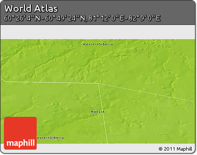 Physical 3D Map of the Area around 60° 37' 44" N, 81° 40' 30" E