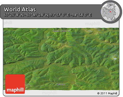 Satellite 3D Map of the Area around 60° 37' 44" N, 94° 25' 30" E