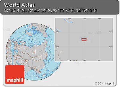 Gray Location Map of the Area around 60° 37' 44" N, 94° 25' 30" E