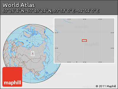 Gray Location Map of the Area around 60° 37' 44" N, 94° 25' 30" E