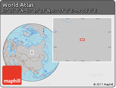 Gray Location Map of the Area around 60° 37' 44" N, 94° 25' 30" E
