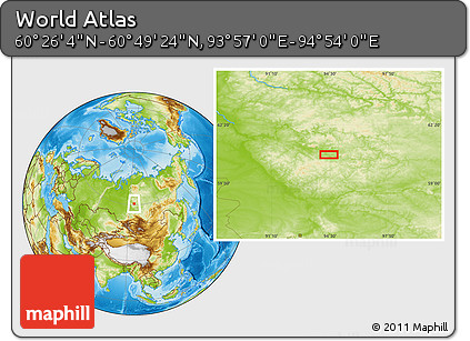 Physical Location Map of the Area around 60° 37' 44" N, 94° 25' 30" E
