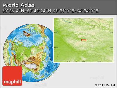 Physical Location Map of the Area around 60° 37' 44" N, 94° 25' 30" E
