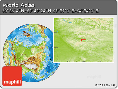 Physical Location Map of the Area around 60° 37' 44" N, 94° 25' 30" E