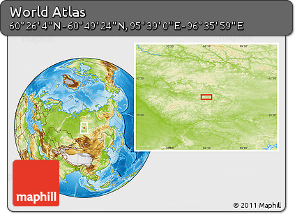 Physical Location Map of the Area around 60° 37' 44" N, 96° 7' 30" E