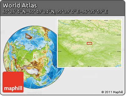 Physical Location Map of the Area around 60° 37' 44" N, 96° 7' 30" E