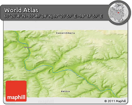 Physical 3D Map of the Area around 60° 37' 44" N, 97° 49' 29" E