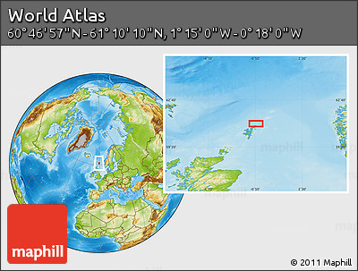 Physical Location Map of the Area around 60° 58' 34" N, 0° 46' 30" W