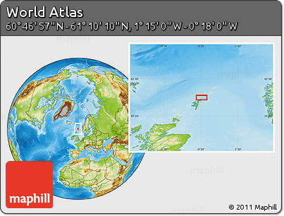 Physical Location Map of the Area around 60° 58' 34" N, 0° 46' 30" W