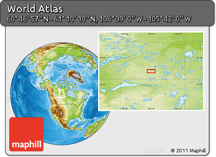 Physical Location Map of the Area around 60° 58' 34" N, 106° 10' 30" W