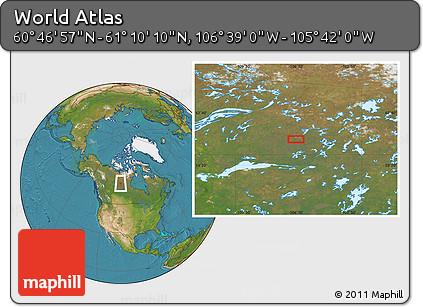 Satellite Location Map of the Area around 60° 58' 34" N, 106° 10' 30" W