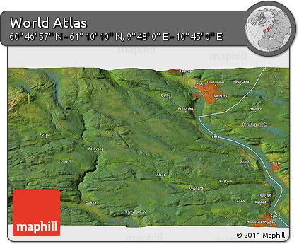 Satellite 3D Map of the Area around 60° 58' 34" N, 10° 16' 30" E