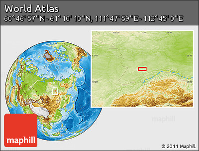 Physical Location Map of the Area around 60° 58' 34" N, 112° 16' 30" E