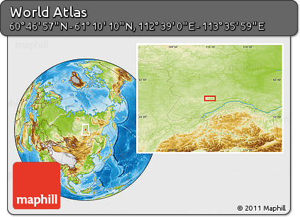 Physical Location Map of the Area around 60° 58' 34" N, 113° 7' 30" E