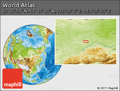 Physical Location Map of the Area around 60° 58' 34" N, 113° 7' 30" E