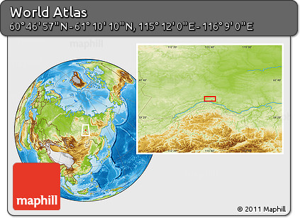 Physical Location Map of the Area around 60° 58' 34" N, 115° 40' 30" E