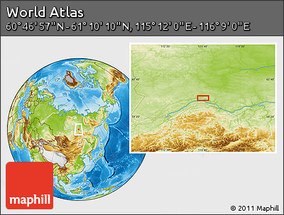 Physical Location Map of the Area around 60° 58' 34" N, 115° 40' 30" E