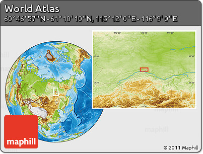 Physical Location Map of the Area around 60° 58' 34" N, 115° 40' 30" E