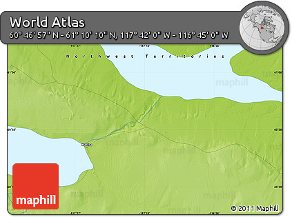 Physical Map of the Area around 60° 58' 34" N, 117° 13' 29" W