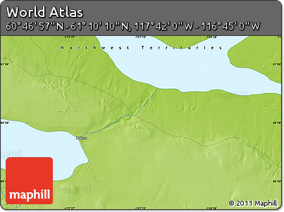 Physical Map of the Area around 60° 58' 34" N, 117° 13' 29" W