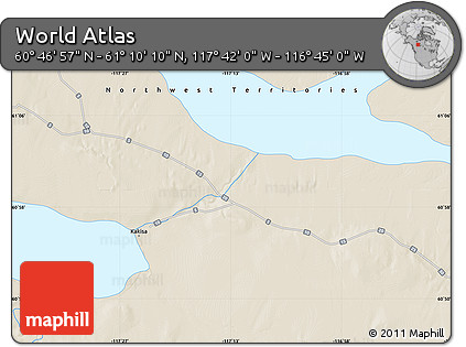 Shaded Relief Map of the Area around 60° 58' 34" N, 117° 13' 29" W