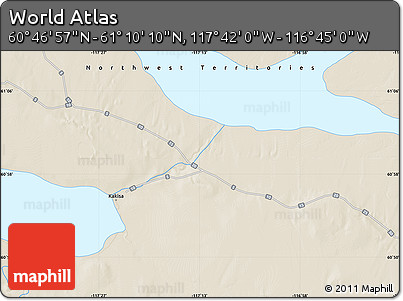 Shaded Relief Map of the Area around 60° 58' 34" N, 117° 13' 29" W